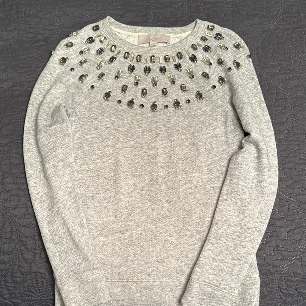 LOFT Gray Embellished Sweater
